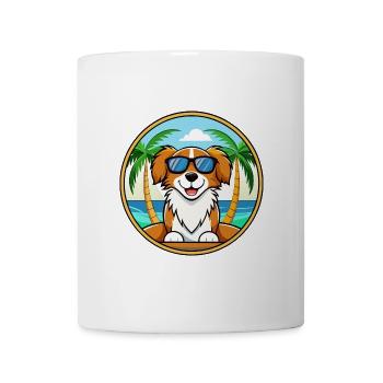 Nederlandse Kooikerhondje Hunderasse Cartoon Strand - Tasse - Weiß - Vorne