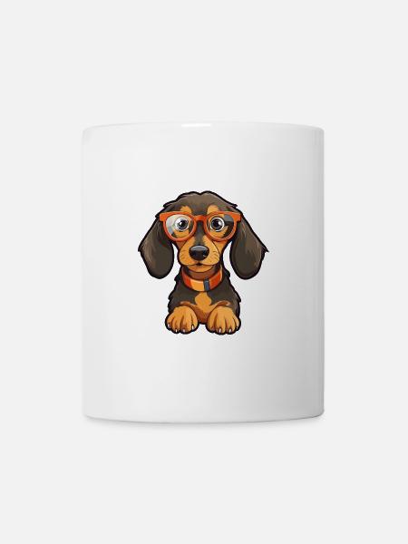 Dackel Hund Rasse Aquarell Karikatur Kawaii Glas - Tasse - Weiß