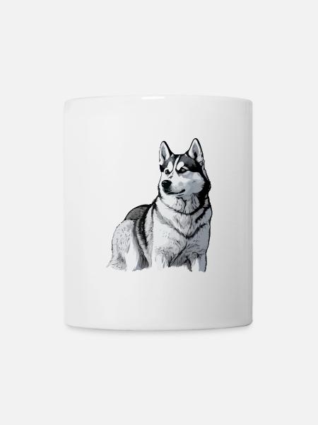 Nette Husky Hund Rasse Kopf Cartoon Illustration - Tasse - Weiß