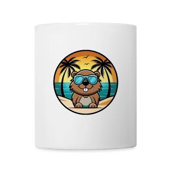 Biber Lustige Cartoon Sommer Strand Sonnenbrille Cool - Tasse - Weiß - Vorne