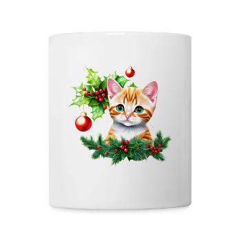 Eine entzückende Katze mit vor Neugier funkelnden Augen - Tasse - Weiß - Vorne