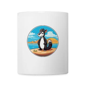 Stinktier-Aquarell-Cartoon-Kawaii-Clipart-Tier - Tasse - Weiß - Vorne