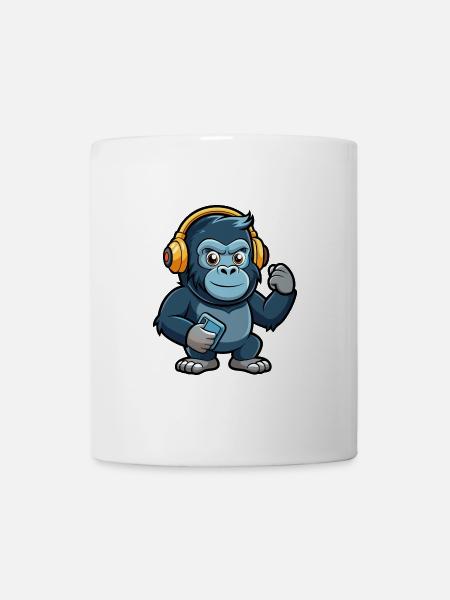 Gorille Funny Cartoon Character Musique de casque - Mug blanc - blanc