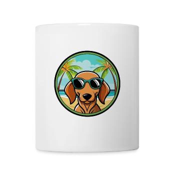 Dackel Hunderasse Cartoon Sonnenbrille Strand - Tasse - Weiß - Vorne
