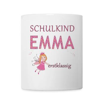 Schulkind Emma erstklassig - Tasse - Weiß - Vorne