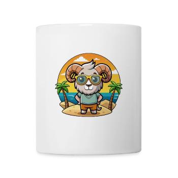 Ram Lustige Cartoon Sommer Strand Sonnenbrille - Tasse - Weiß - Vorne