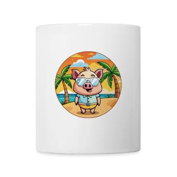 Cochon Drôle Dessin Animé Plage De Plage Lunettes - Mug blanc - blanc - Devant