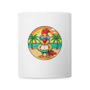 Hahn Lustige Cartoon Sommer Strand Sonnenbrille - Tasse - Weiß - Vorne