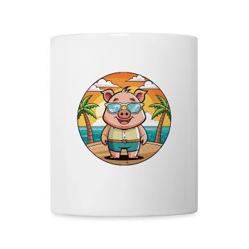 Cochon Drôle Dessin Animé Plage De Plage Lunettes - Mug blanc - blanc - Devant