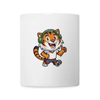 Tiger Funny Cartoon Character Headphone Music - Mug - white - Front