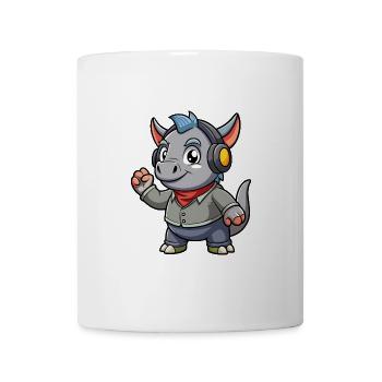 Rhino Funny Cartoon Character Headphone Music - Mug - white - Front