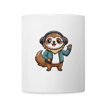 Faultier Lustige Zeichentrickfigur Kopfhörer Musik - Tasse - Weiß - Vorne