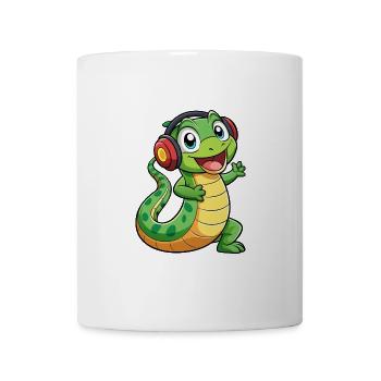 Schlange Lustige Zeichentrickfigur Kopfhörer Musik - Tasse - Weiß - Vorne