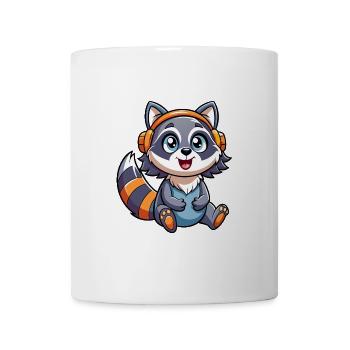 Waschbär Lustige Zeichentrickfigur Kopfhörer Musik - Tasse - Weiß - Vorne