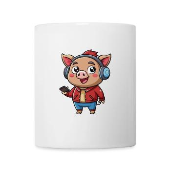 Cochon Drôle Dessin Animé Personnage Casque Musique - Mug blanc - blanc - Devant