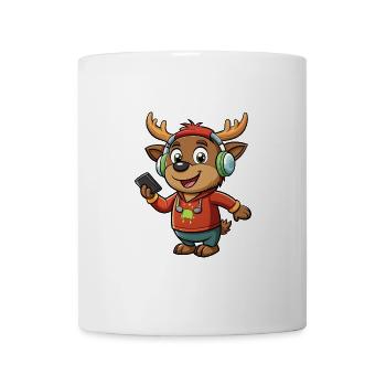Elch Lustige Zeichentrickfigur Kopfhörer Musik - Tasse - Weiß - Vorne