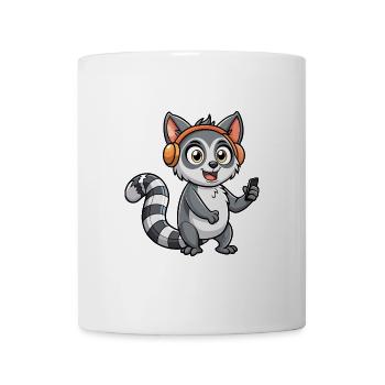 Lemur Lustige Zeichentrickfigur Kopfhörer Musik - Tasse - Weiß - Vorne