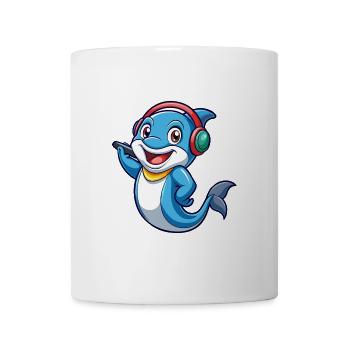 Delfin Lustige Zeichentrickfigur Kopfhörer Musik - Tasse - Weiß - Vorne
