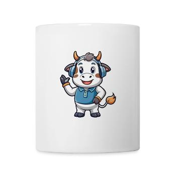 Kuh Lustige Cartoon Figur Kopfhörer Musik - Tasse - Weiß - Vorne