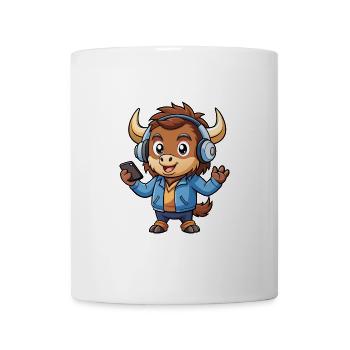 Buffalo Lustige Cartoon Figur Kopfhörer Musik - Tasse - Weiß - Vorne