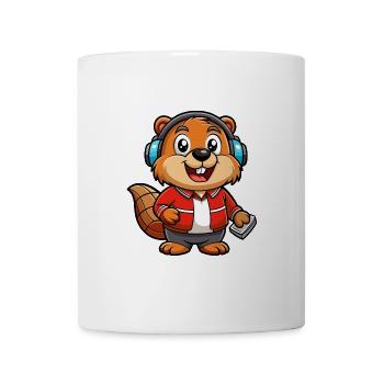 Biber Lustige Zeichentrickfigur Kopfhörer Musik - Tasse - Weiß - Vorne