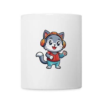 Katze Lustige Cartoon Figur Kopfhörer Musik - Tasse - Weiß - Vorne