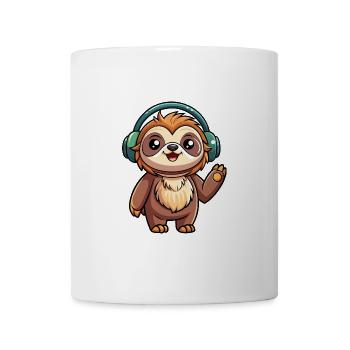 Faultier Lustige Zeichentrickfigur Kopfhörer Musik - Tasse - Weiß - Vorne