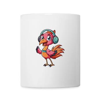 Flamingo Lustige Zeichentrickfigur Kopfhörer Musik - Tasse - Weiß - Vorne