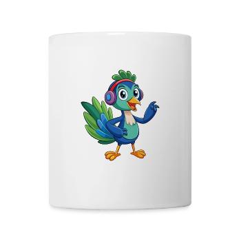 Pfau Lustige Zeichentrickfigur Kopfhörer Musik - Tasse - Weiß - Vorne