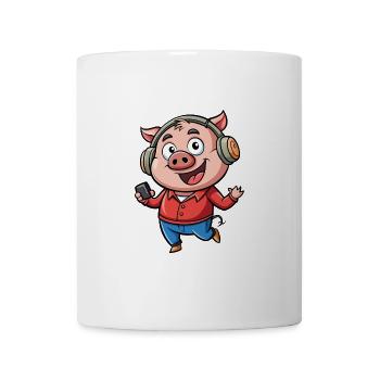 Schwein Lustige Zeichentrickfigur Kopfhörer Musik - Tasse - Weiß - Vorne