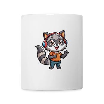 Waschbär Lustige Zeichentrickfigur Kopfhörer Musik - Tasse - Weiß - Vorne