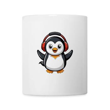 Pinguin Lustige Zeichentrickfigur Kopfhörermusik - Tasse - Weiß - Vorne