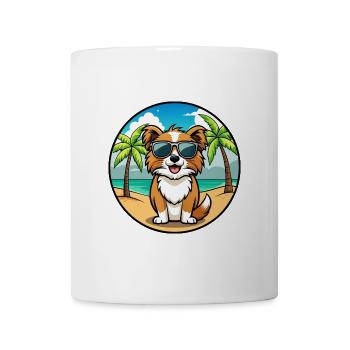 Tibetischer Spaniel Hund Rasse Cartoon Sonnenbrille Strand - Tasse - Weiß - Vorne
