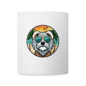 Tibet Terrier Hund Rasse Cartoon Sonnenbrille Strand - Tasse - Weiß - Vorne