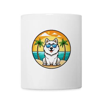 Samoyed Dog Breed Cartoon Sunglasses Beach - Mug - white - Front