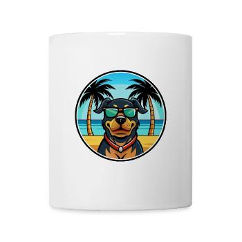 Rottweiler Chien Race Dessin Animé Lunettes De Soleil Plage - Mug blanc - blanc - Devant