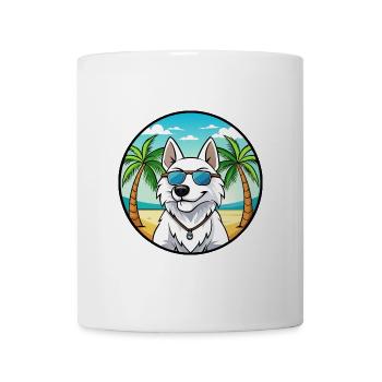 Weißer Schäferhund Hunderasse Cartoon Sonnenbrille Strand - Tasse - Weiß - Vorne