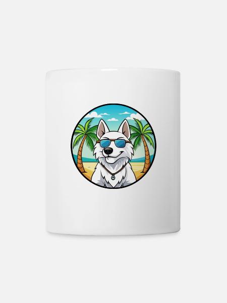 Weißer Schäferhund Hunderasse Cartoon Sonnenbrille Strand - Tasse - Weiß