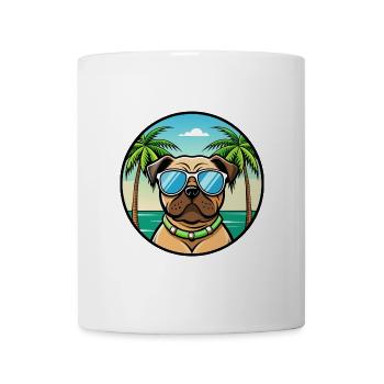 Mops Hund Rasse Cartoon Sonnenbrille Strand - Tasse - Weiß - Vorne