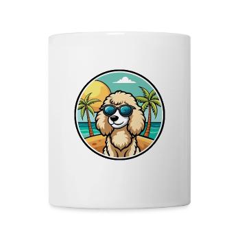 Pudel Hund Rasse Cartoon Sonnenbrille Strand - Tasse - Weiß - Vorne