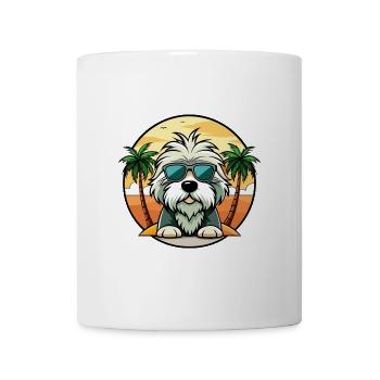 Alter englischer Schäferhund Rasse Cartoon Sonnenbrille Strand - Tasse - Weiß - Vorne