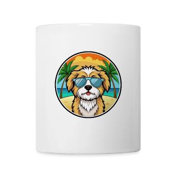 Lhasa Apso Hunderasse Cartoon Sonnenbrille Strand - Tasse - Weiß - Vorne
