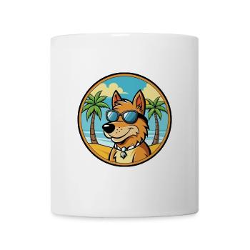 Frisian Pointing Dog Breed Cartoon Sunglass Beach - Mug - white - Front