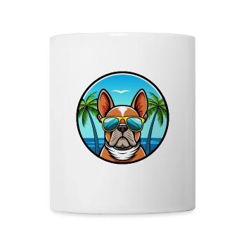 Bouledogue Français Race Dessin Animé Lunettes de Soleil Plage - Mug blanc - blanc - Devant
