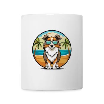 English Shepherd Dog Breed Cartoon Sunglass Beach - Mug - white - Front