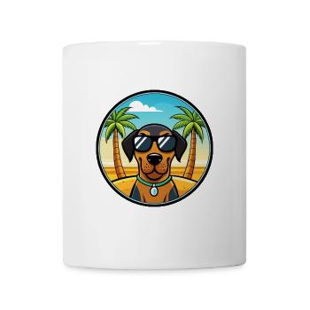 Black And Tan Coonhound Dog Breed Cartoon Beach - Mug - white - Front