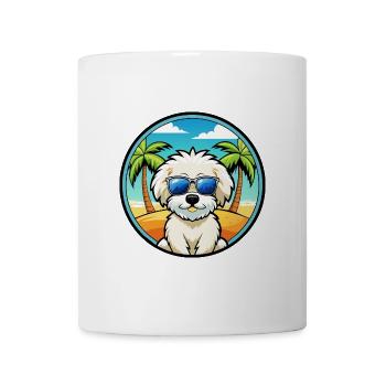 Bichon frisé race de chien dessin animé lunettes de soleil plage - Mug blanc - blanc - Devant