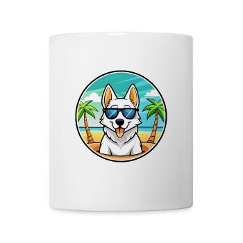 Weißer Schäferhund Hunderasse Cartoon Sonnenbrille Strand - Tasse - Weiß - Vorne