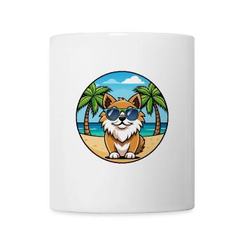 Tibetischer Spaniel Hund Rasse Cartoon Sonnenbrille Strand - Tasse - Weiß - Vorne