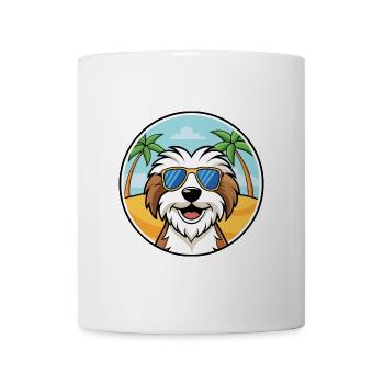 Tibet Terrier Hund Rasse Cartoon Sonnenbrille Strand - Tasse - Weiß - Vorne